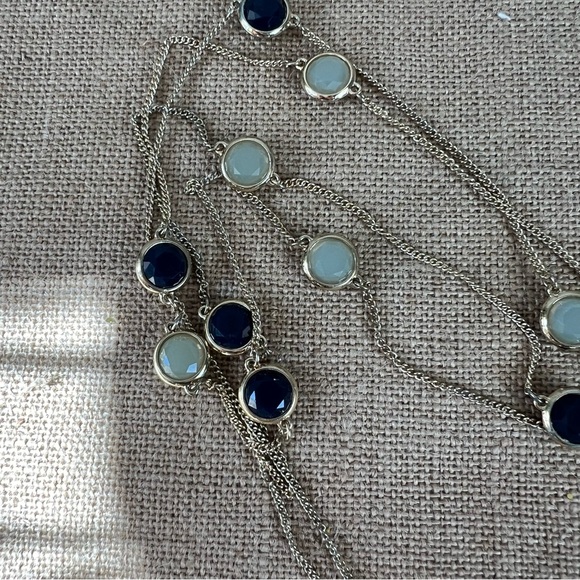 Long layering lanyard wrap necklace gold tone enamel blue dots simple dainty - Picture 3 of 5